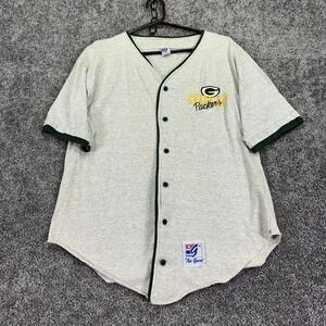 Vtg Green Bay Packers Shirt Mens Medium Gray NFL Football The Game Button